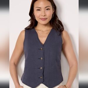 Faherty Monterey Linen Vest Aftermidnight Blue Size Large